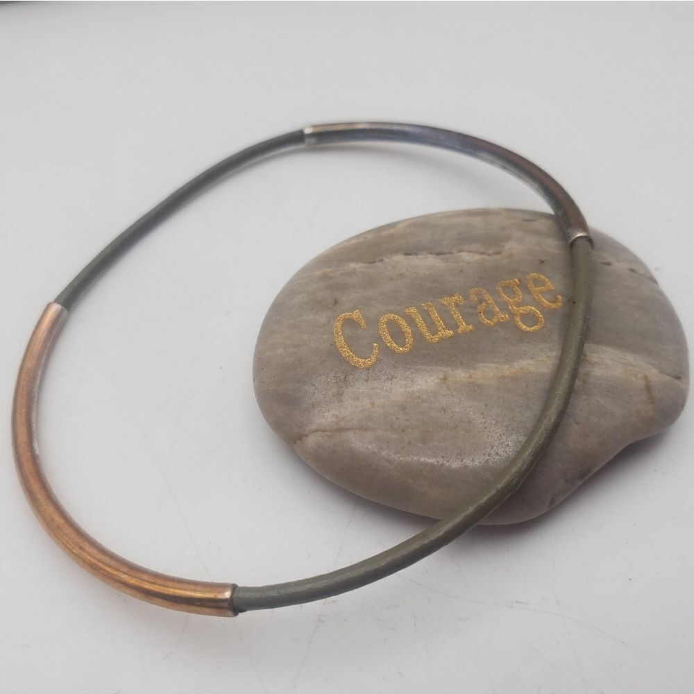 Silver and gold tone stretch bracelet simplistic‎ statement jewelry